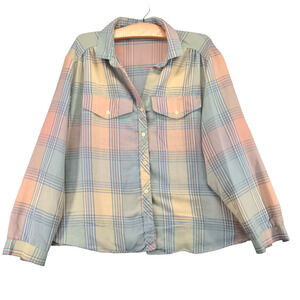 Ms Russ Womens Button Front Shirt Multi Plaid XXL Button Front Long Sleeve